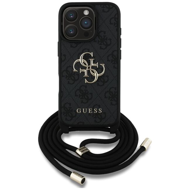 Husa pentru iPhone 16 Pro Max - Guess Hardcase 4G Big Logo with Cord Strap  - Black