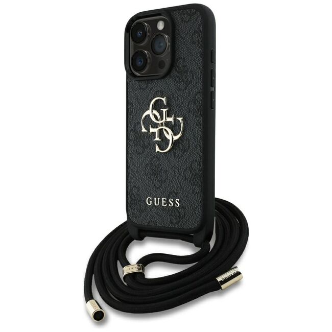 Husa pentru iPhone 16 Pro Max - Guess Hardcase 4G Big Logo with Cord Strap  - Black