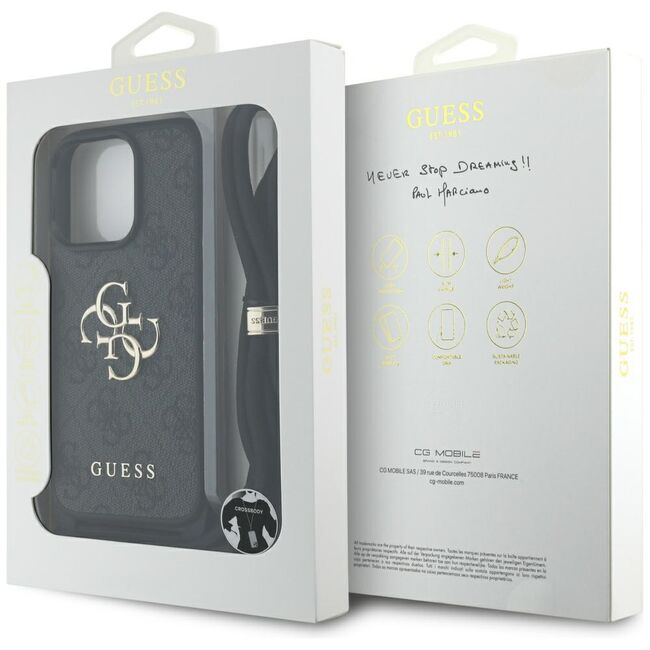Husa pentru iPhone 16 Pro Max - Guess Hardcase 4G Big Logo with Cord Strap  - Black