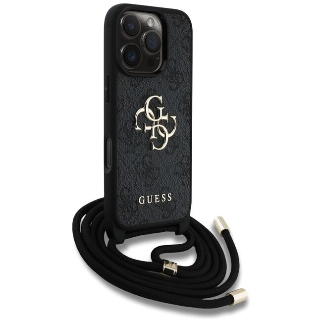 Husa pentru iPhone 16 Pro Max - Guess Hardcase 4G Big Logo with Cord Strap  - Black