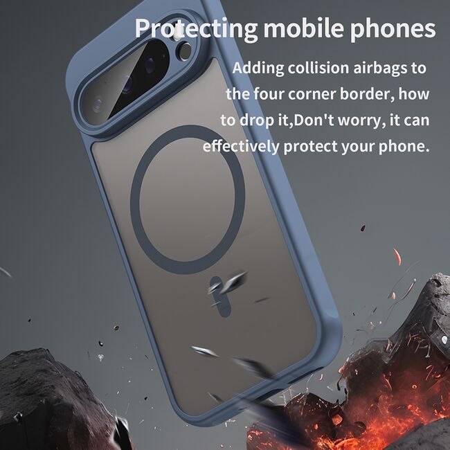 Husa pentru  Google Pixel 9 Pro cu protectie pentru lentile si MagSafe EasyCharge, Ghost Series Anti-ingalbenire, frosted - Albastru