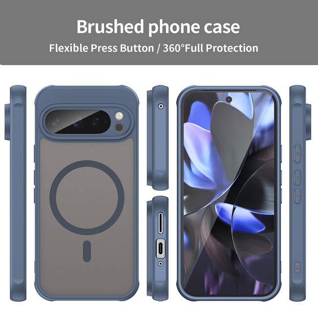 Husa pentru  Google Pixel 9 Pro cu protectie pentru lentile si MagSafe EasyCharge, Ghost Series Anti-ingalbenire, frosted - Albastru