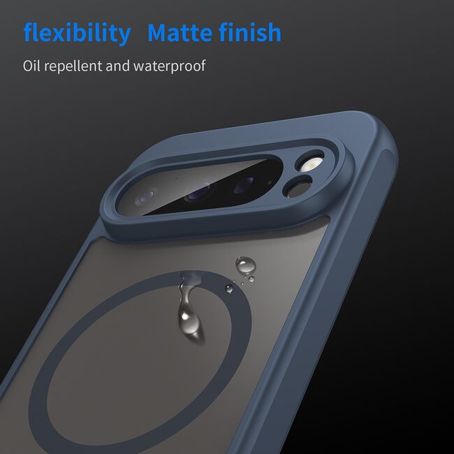 Husa pentru  Google Pixel 9 Pro cu protectie pentru lentile si MagSafe EasyCharge, Ghost Series Anti-ingalbenire, frosted - Albastru