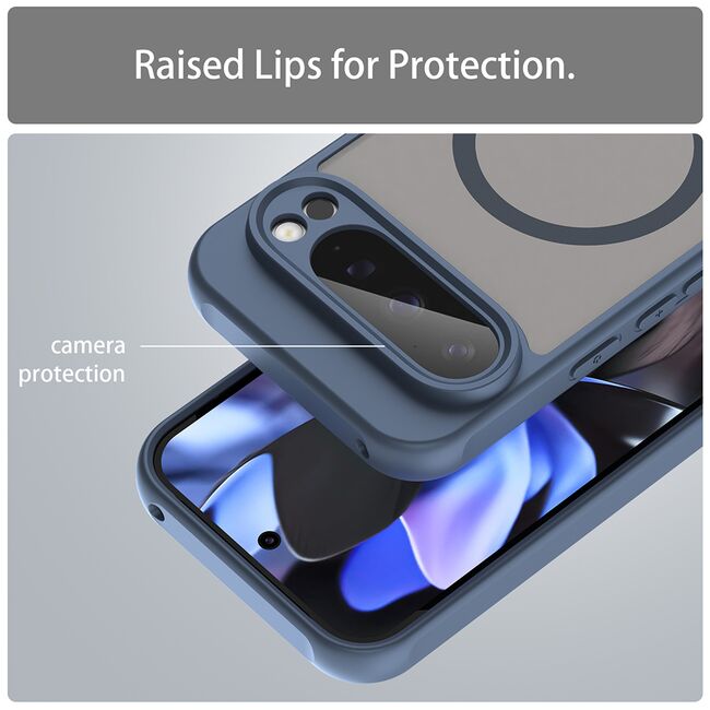 Husa pentru  Google Pixel 9 Pro cu protectie pentru lentile si MagSafe EasyCharge, Ghost Series Anti-ingalbenire, frosted - Albastru