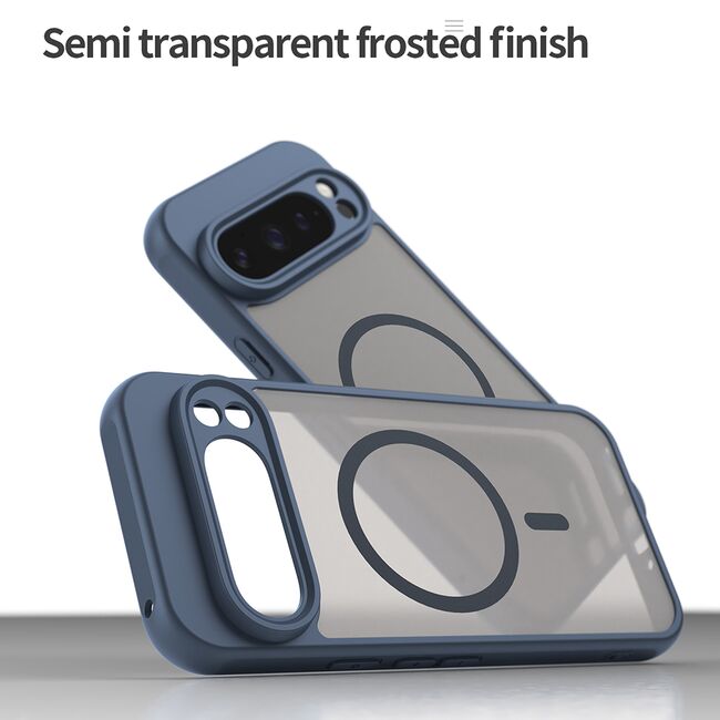 Husa pentru  Google Pixel 9 Pro cu protectie pentru lentile si MagSafe EasyCharge, Ghost Series Anti-ingalbenire, frosted - Albastru