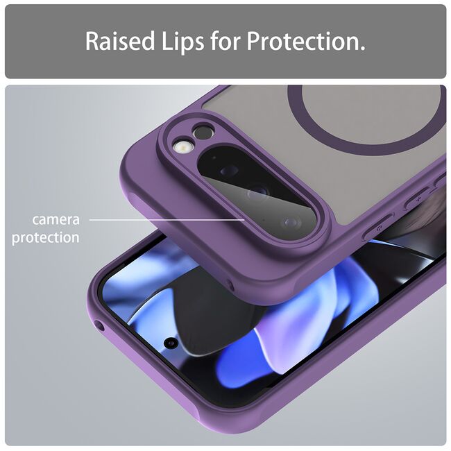 Husa pentru  Google Pixel 9 Pro cu protectie pentru lentile si MagSafe EasyCharge, Ghost Series Anti-ingalbenire, frosted - Mov