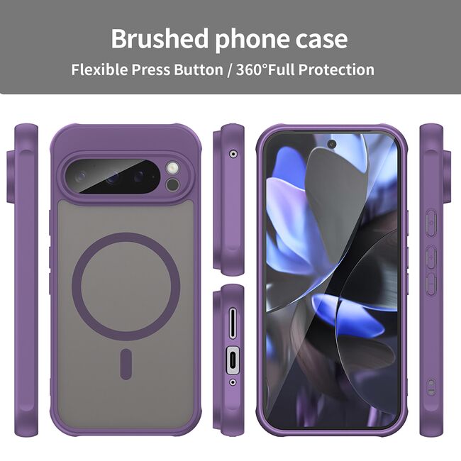 Husa pentru  Google Pixel 9 Pro cu protectie pentru lentile si MagSafe EasyCharge, Ghost Series Anti-ingalbenire, frosted - Mov