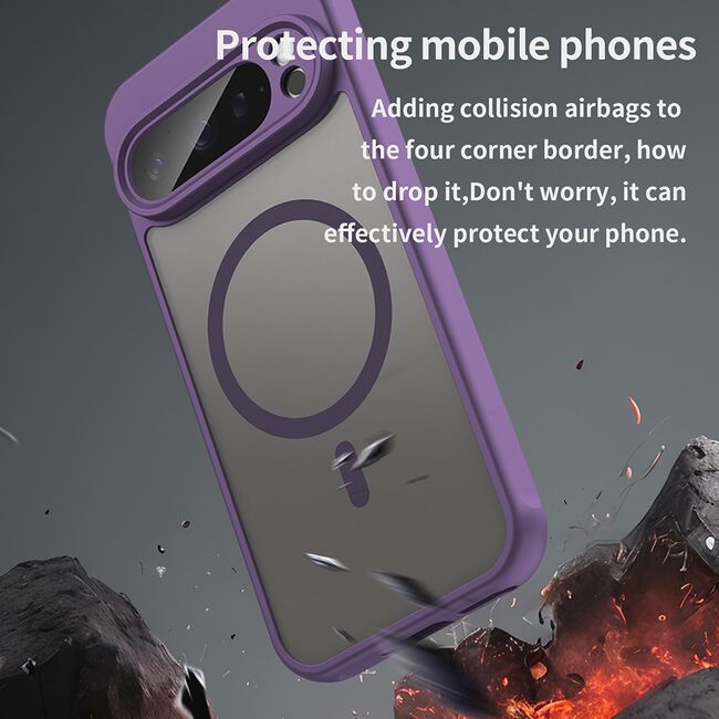 Husa pentru  Google Pixel 9 Pro cu protectie pentru lentile si MagSafe EasyCharge, Ghost Series Anti-ingalbenire, frosted - Mov