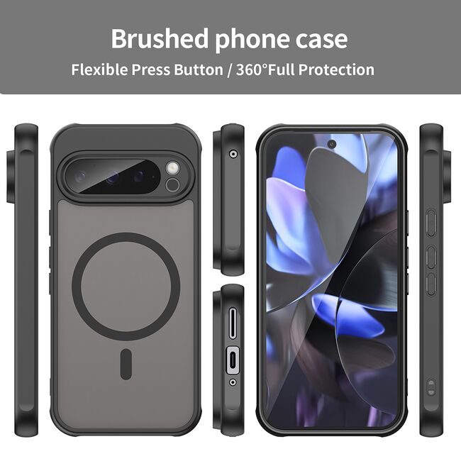 Husa pentru  Google Pixel 9 Pro cu protectie pentru lentile si MagSafe EasyCharge, Ghost Series Anti-ingalbenire, frosted - Negru