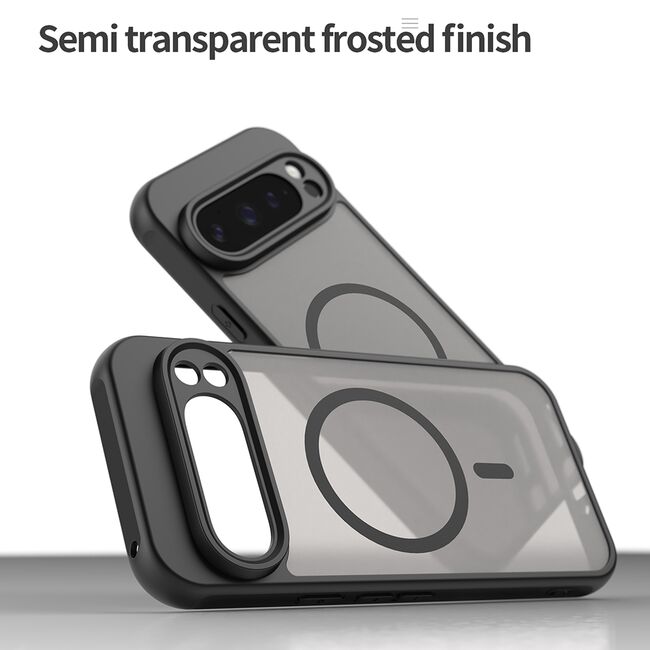 Husa pentru  Google Pixel 9 Pro cu protectie pentru lentile si MagSafe EasyCharge, Ghost Series Anti-ingalbenire, frosted - Negru