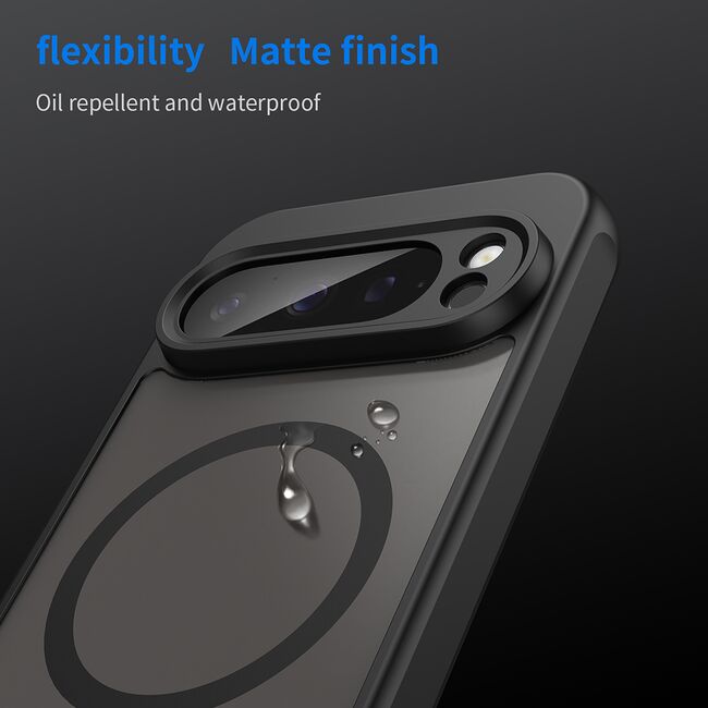 Husa pentru  Google Pixel 9 Pro cu protectie pentru lentile si MagSafe EasyCharge, Ghost Series Anti-ingalbenire, frosted - Negru