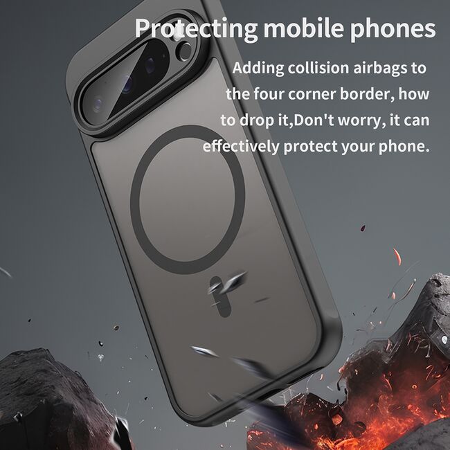 Husa pentru  Google Pixel 9 Pro cu protectie pentru lentile si MagSafe EasyCharge, Ghost Series Anti-ingalbenire, frosted - Negru