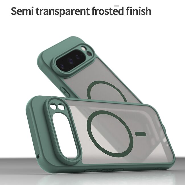 Husa pentru  Google Pixel 9 Pro cu protectie pentru lentile si MagSafe EasyCharge, Ghost Series Anti-ingalbenire, frosted - Verde