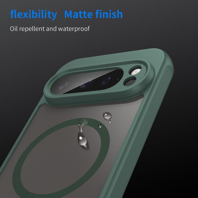 Husa pentru  Google Pixel 9 Pro cu protectie pentru lentile si MagSafe EasyCharge, Ghost Series Anti-ingalbenire, frosted - Verde