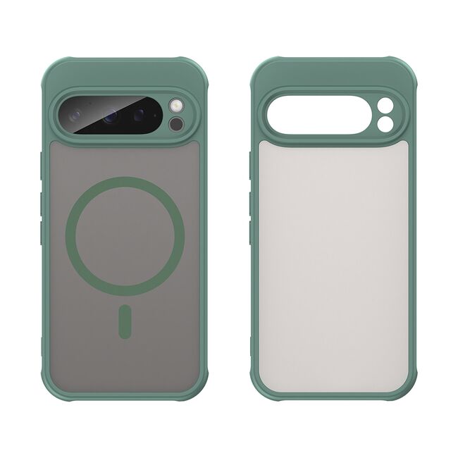 Husa pentru  Google Pixel 9 Pro cu protectie pentru lentile si MagSafe EasyCharge, Ghost Series Anti-ingalbenire, frosted - Verde