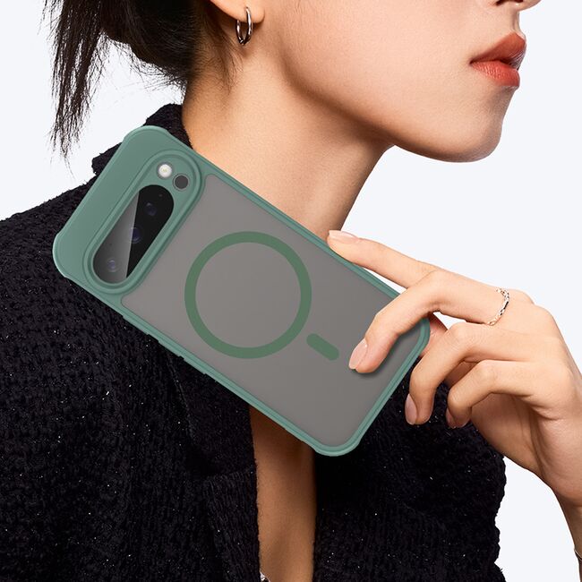 Husa pentru  Google Pixel 9 Pro cu protectie pentru lentile si MagSafe EasyCharge, Ghost Series Anti-ingalbenire, frosted - Verde