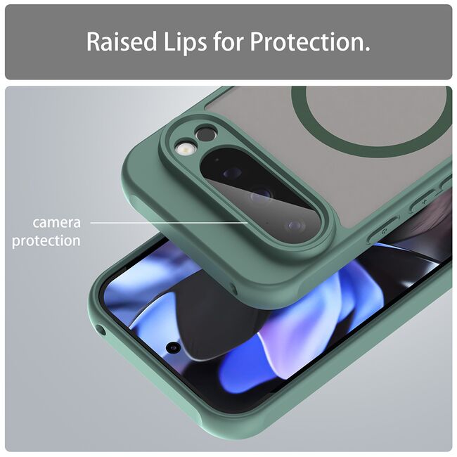 Husa pentru  Google Pixel 9 Pro cu protectie pentru lentile si MagSafe EasyCharge, Ghost Series Anti-ingalbenire, frosted - Verde
