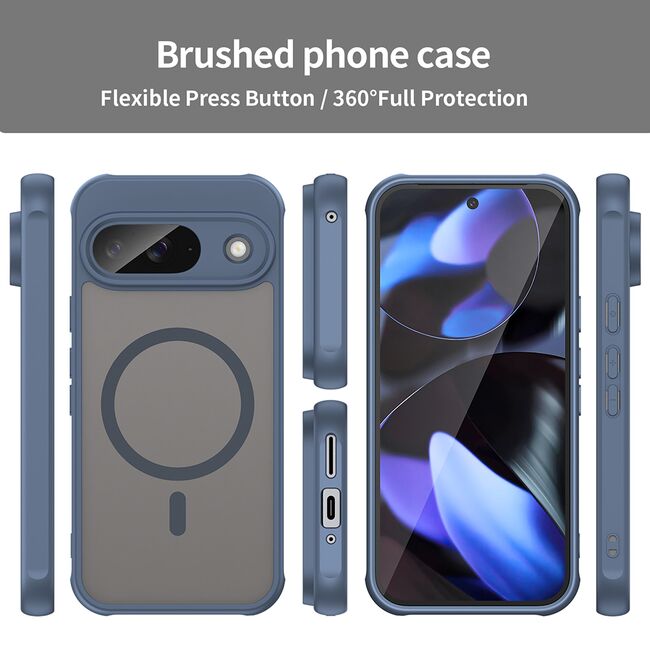 Husa pentru  Google Pixel 9 cu protectie pentru lentile si MagSafe EasyCharge, Ghost Series Anti-ingalbenire, frosted - Albastru