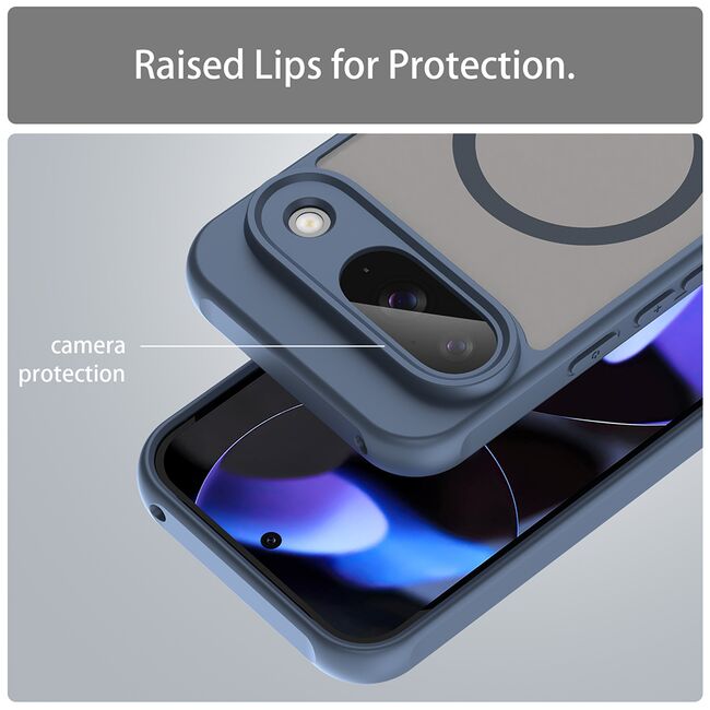Husa pentru  Google Pixel 9 cu protectie pentru lentile si MagSafe EasyCharge, Ghost Series Anti-ingalbenire, frosted - Albastru