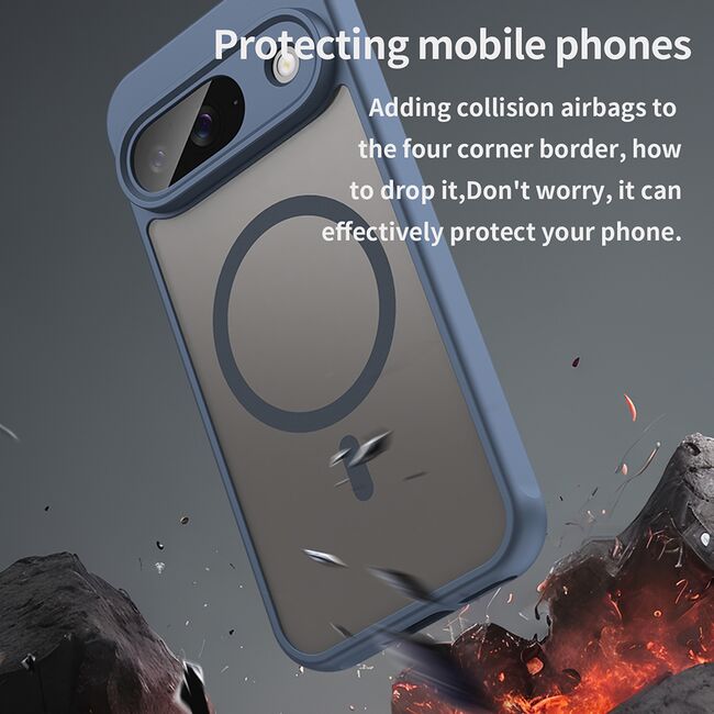 Husa pentru  Google Pixel 9 cu protectie pentru lentile si MagSafe EasyCharge, Ghost Series Anti-ingalbenire, frosted - Albastru