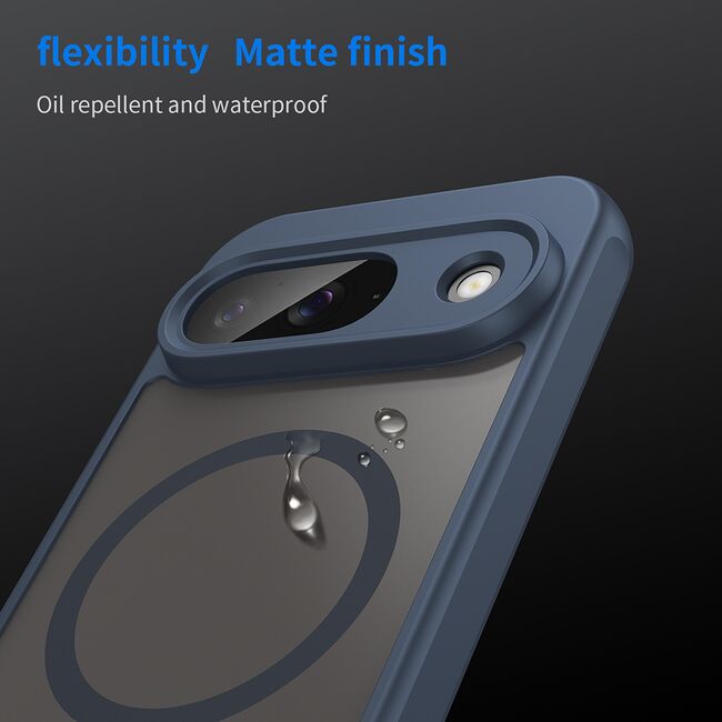 Husa pentru  Google Pixel 9 cu protectie pentru lentile si MagSafe EasyCharge, Ghost Series Anti-ingalbenire, frosted - Albastru