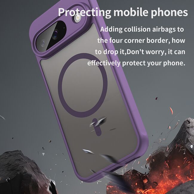 Husa pentru  Google Pixel 9 cu protectie pentru lentile si MagSafe EasyCharge, Ghost Series Anti-ingalbenire, frosted - Mov