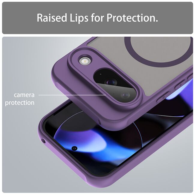 Husa pentru  Google Pixel 9 cu protectie pentru lentile si MagSafe EasyCharge, Ghost Series Anti-ingalbenire, frosted - Mov