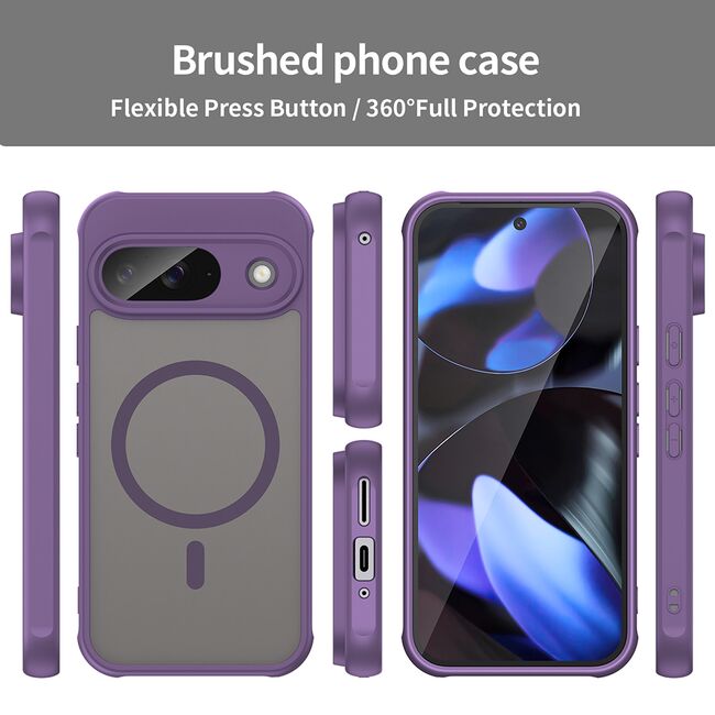 Husa pentru  Google Pixel 9 cu protectie pentru lentile si MagSafe EasyCharge, Ghost Series Anti-ingalbenire, frosted - Mov