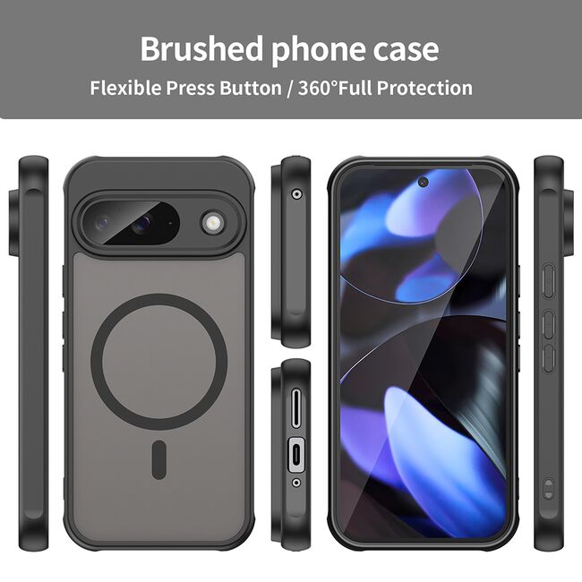 Husa pentru  Google Pixel 9 cu protectie pentru lentile si MagSafe EasyCharge, Ghost Series Anti-ingalbenire, frosted - Negru