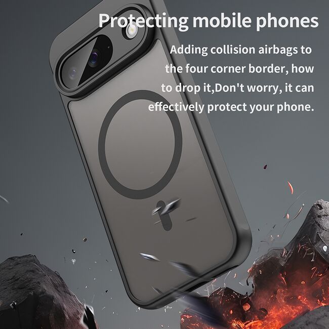 Husa pentru  Google Pixel 9 cu protectie pentru lentile si MagSafe EasyCharge, Ghost Series Anti-ingalbenire, frosted - Negru