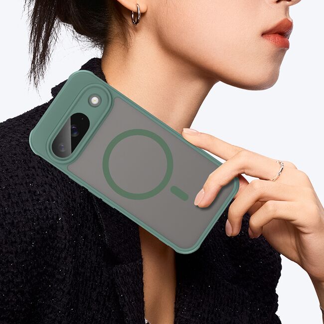 Husa pentru  Google Pixel 9 cu protectie pentru lentile si MagSafe EasyCharge, Ghost Series Anti-ingalbenire, frosted - Verde