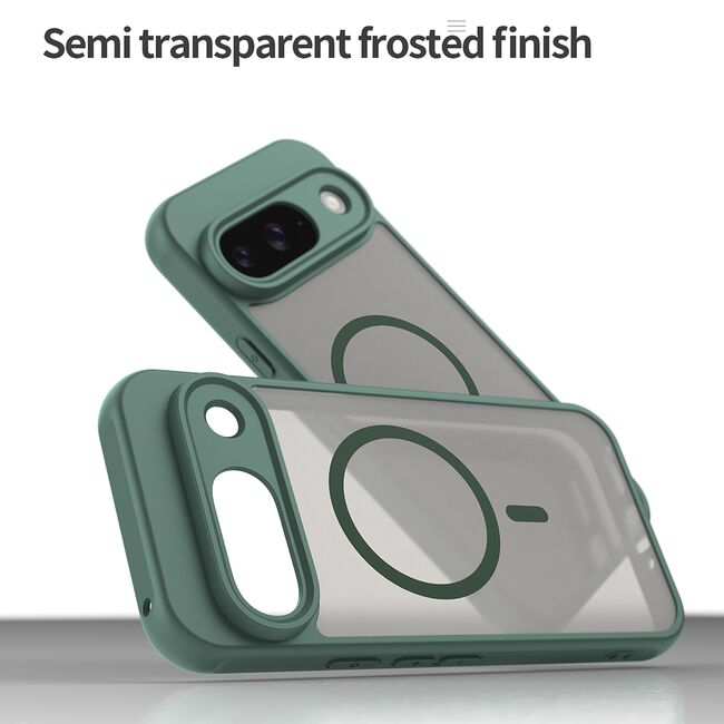 Husa pentru  Google Pixel 9 cu protectie pentru lentile si MagSafe EasyCharge, Ghost Series Anti-ingalbenire, frosted - Verde