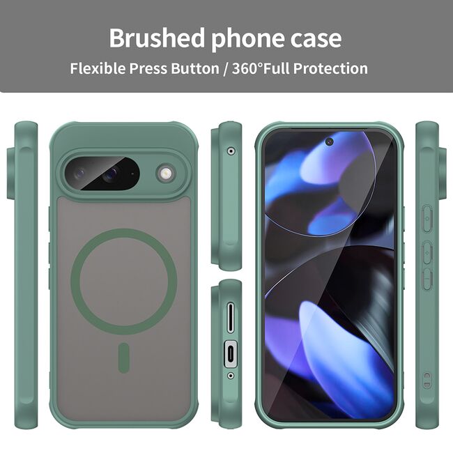 Husa pentru  Google Pixel 9 cu protectie pentru lentile si MagSafe EasyCharge, Ghost Series Anti-ingalbenire, frosted - Verde