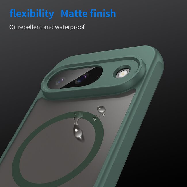 Husa pentru  Google Pixel 9 cu protectie pentru lentile si MagSafe EasyCharge, Ghost Series Anti-ingalbenire, frosted - Verde