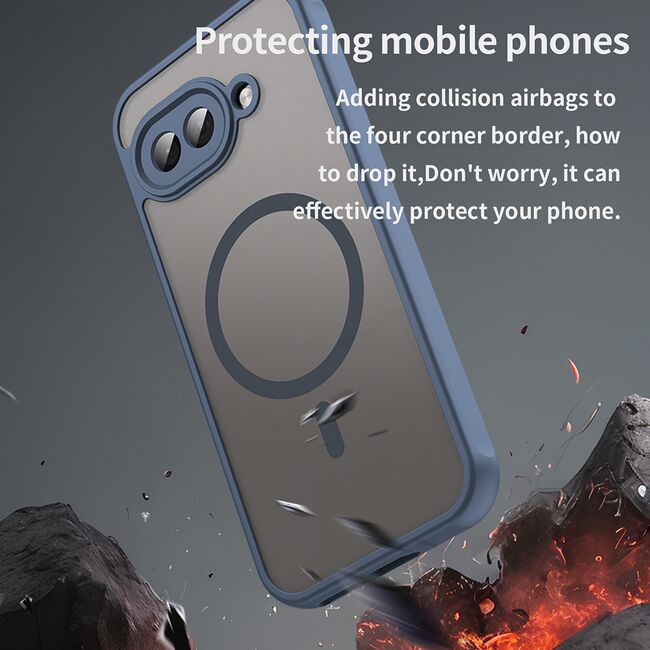 Husa pentru  Google Pixel 9A cu protectie pentru lentile si MagSafe EasyCharge, Ghost Series Anti-ingalbenire, frosted - Albastru