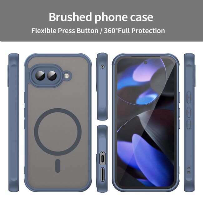 Husa pentru  Google Pixel 9A cu protectie pentru lentile si MagSafe EasyCharge, Ghost Series Anti-ingalbenire, frosted - Albastru
