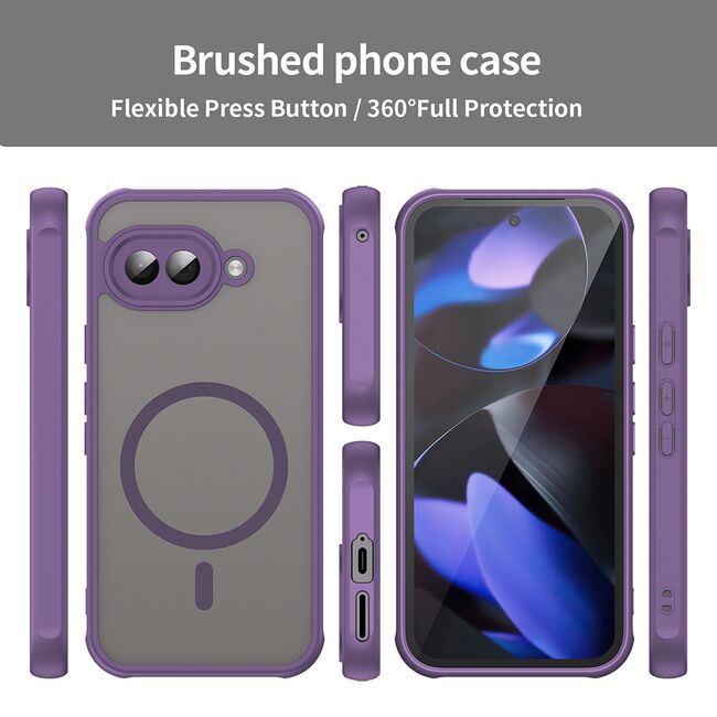 Husa pentru  Google Pixel 9A cu protectie pentru lentile si MagSafe EasyCharge, Ghost Series Anti-ingalbenire, frosted - Mov
