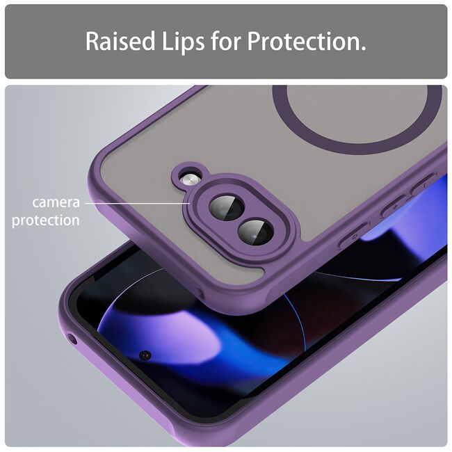 Husa pentru  Google Pixel 9A cu protectie pentru lentile si MagSafe EasyCharge, Ghost Series Anti-ingalbenire, frosted - Mov
