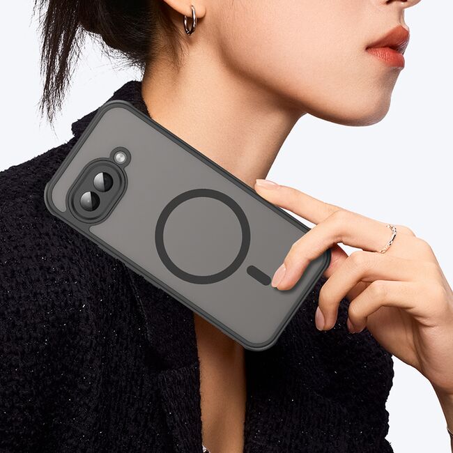Husa pentru  Google Pixel 9A cu protectie pentru lentile si MagSafe EasyCharge, Ghost Series Anti-ingalbenire, frosted - Negru