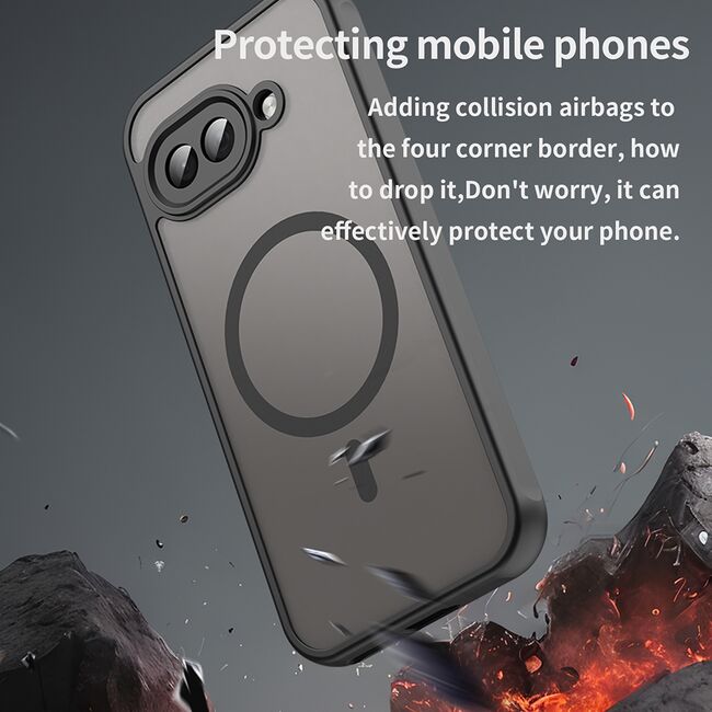 Husa pentru  Google Pixel 9A cu protectie pentru lentile si MagSafe EasyCharge, Ghost Series Anti-ingalbenire, frosted - Negru