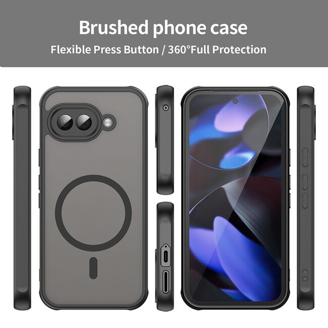 Husa pentru  Google Pixel 9A cu protectie pentru lentile si MagSafe EasyCharge, Ghost Series Anti-ingalbenire, frosted - Negru