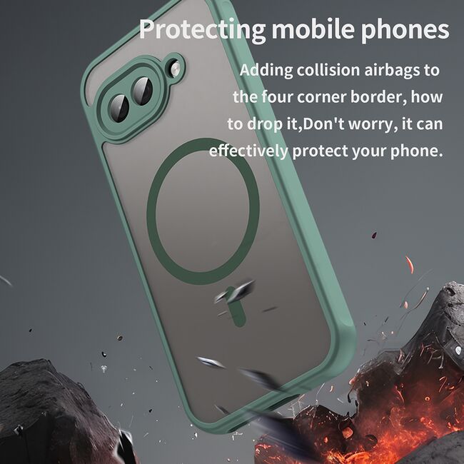 Husa pentru  Google Pixel 9A cu protectie pentru lentile si MagSafe EasyCharge, Ghost Series Anti-ingalbenire, frosted - Verde