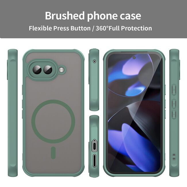 Husa pentru  Google Pixel 9A cu protectie pentru lentile si MagSafe EasyCharge, Ghost Series Anti-ingalbenire, frosted - Verde