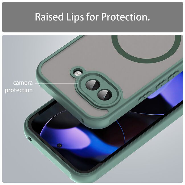 Husa pentru  Google Pixel 9A cu protectie pentru lentile si MagSafe EasyCharge, Ghost Series Anti-ingalbenire, frosted - Verde