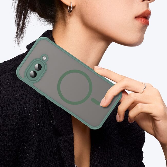 Husa pentru  Google Pixel 9A cu protectie pentru lentile si MagSafe EasyCharge, Ghost Series Anti-ingalbenire, frosted - Verde