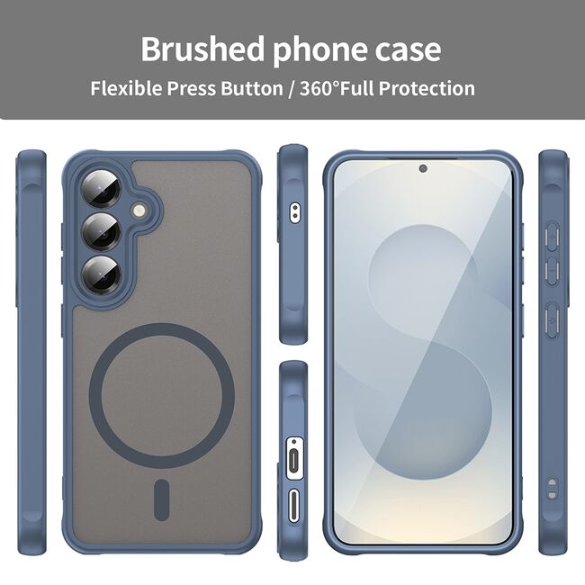 Husa pentru  Samsung Galaxy S24+ Plus cu protectie pentru lentile si MagSafe EasyCharge, Ghost Series Anti-ingalbenire, frosted - Albastru