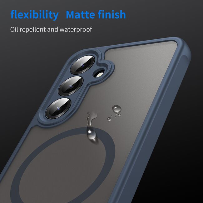 Husa pentru  Samsung Galaxy S24+ Plus cu protectie pentru lentile si MagSafe EasyCharge, Ghost Series Anti-ingalbenire, frosted - Albastru
