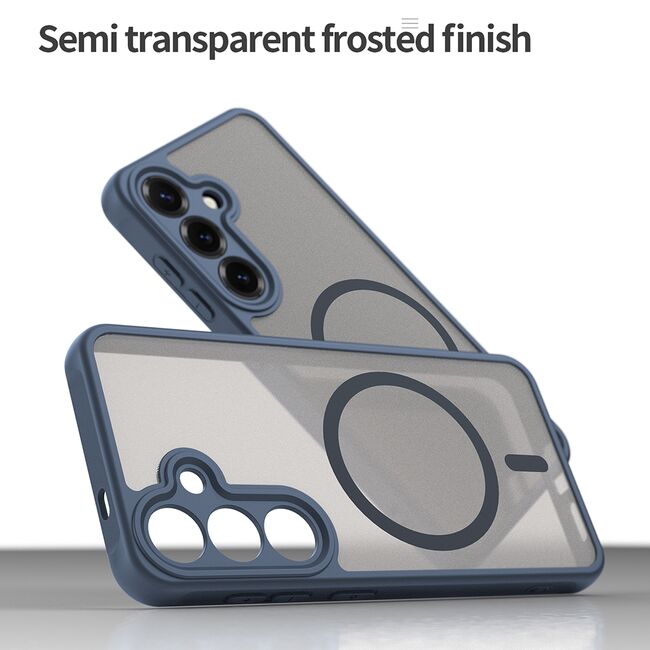 Husa pentru  Samsung Galaxy S24+ Plus cu protectie pentru lentile si MagSafe EasyCharge, Ghost Series Anti-ingalbenire, frosted - Albastru