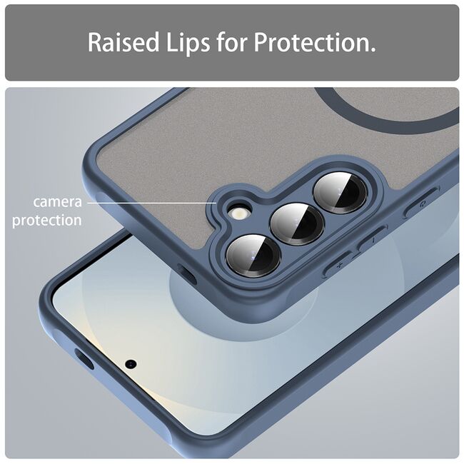 Husa pentru  Samsung Galaxy S24+ Plus cu protectie pentru lentile si MagSafe EasyCharge, Ghost Series Anti-ingalbenire, frosted - Albastru