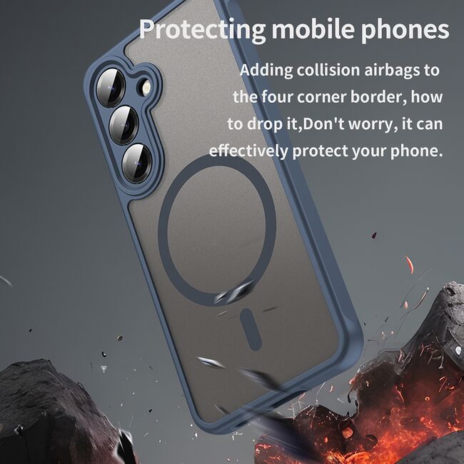 Husa pentru  Samsung Galaxy S24+ Plus cu protectie pentru lentile si MagSafe EasyCharge, Ghost Series Anti-ingalbenire, frosted - Albastru